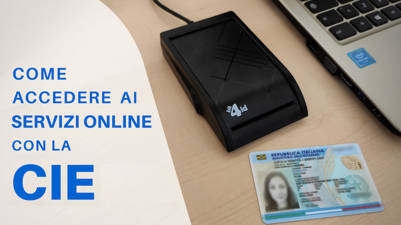 Una CIE, un lettore di smart card e un pc portatile per accedere ai servizi online.