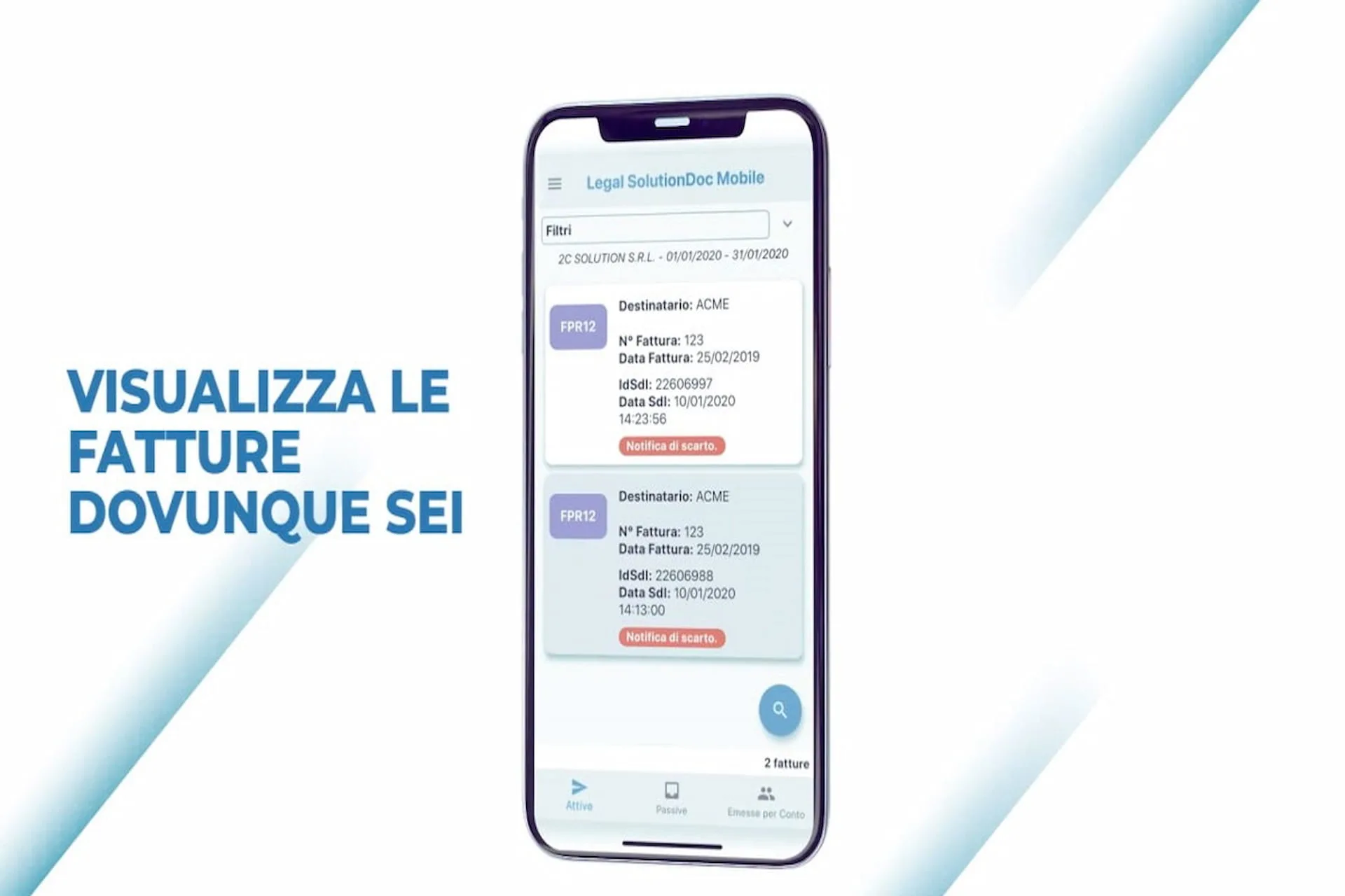 Immagine con smartphone che mostra l'app Legal Solution doc.