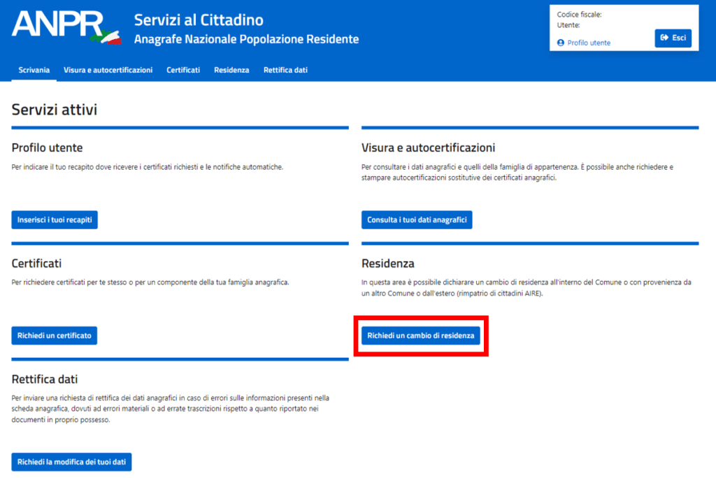 Cambio residenza online su ANPR screenshot 1