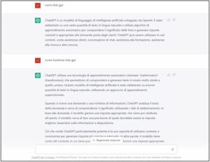 ChatGPT, screenshot di un testo prodotto dal software. 